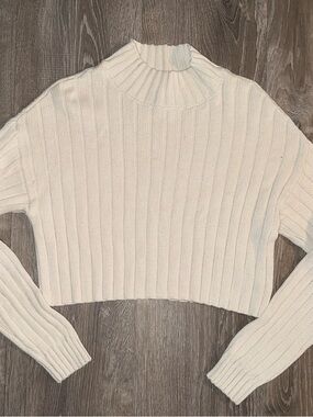 La Hearts Ivory Ribbed Cropped Mock Neck Sweater
